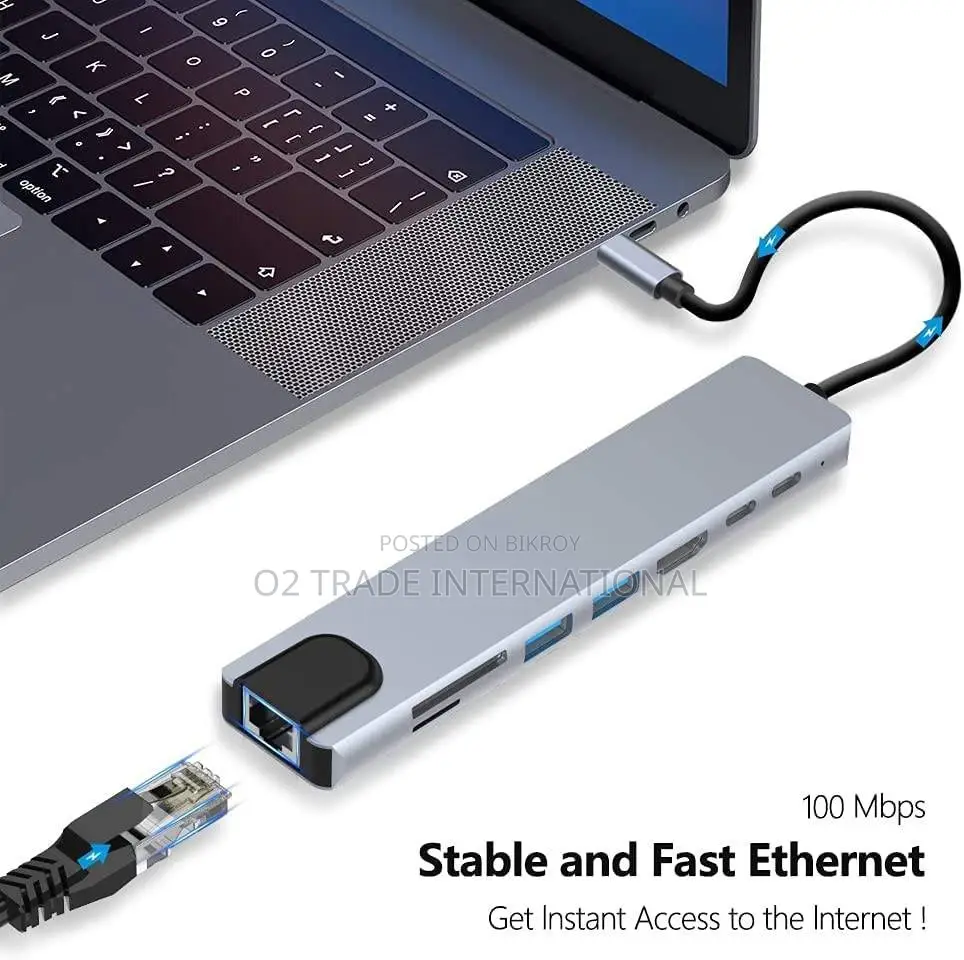 Usb C Hub 8in1 Docking Station Hdmi, Rj45 Ethernet, Usb 3.0, Sd/Tf
