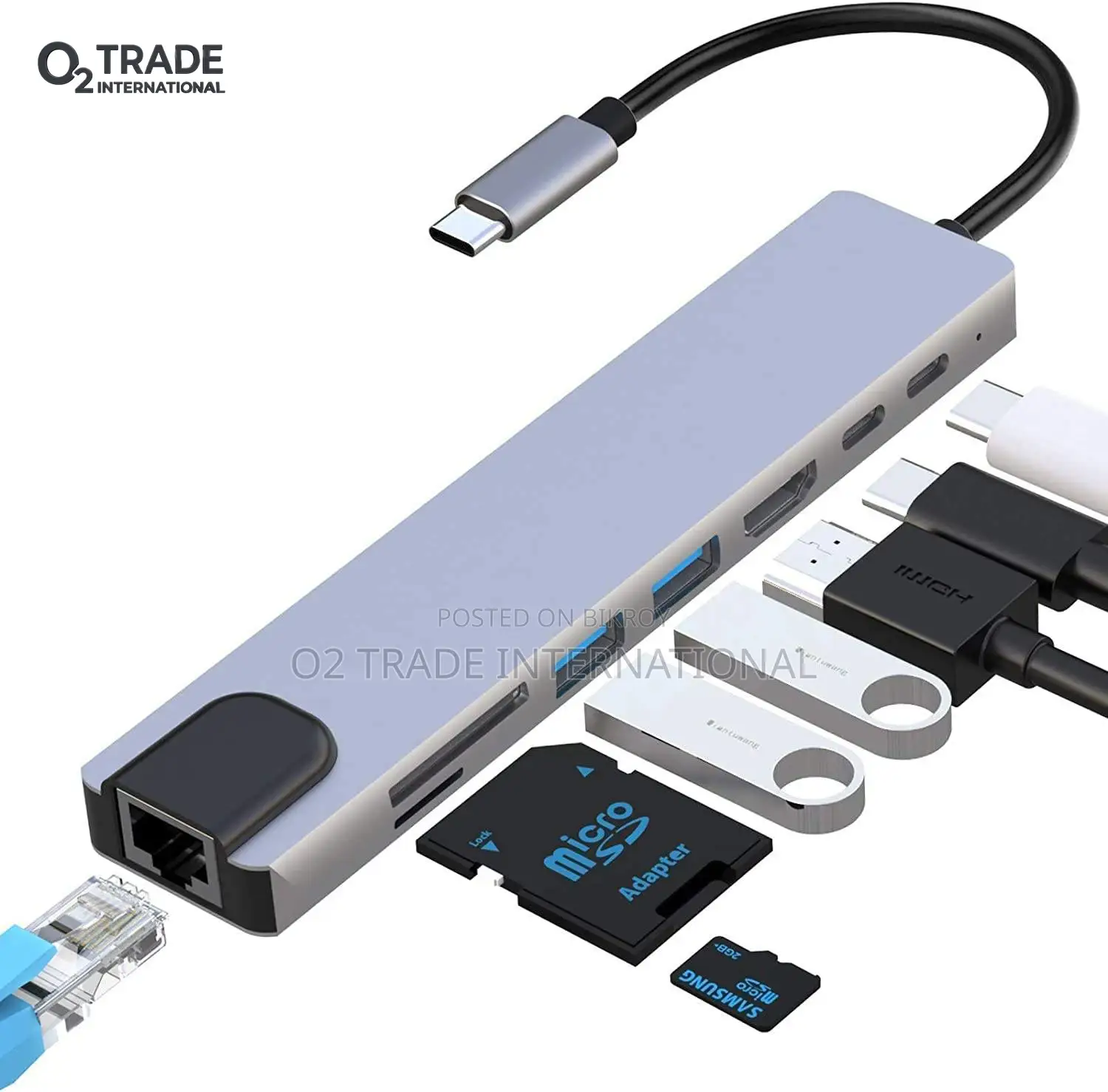 Usb C Hub 8in1 Docking Station Hdmi, Rj45 Ethernet, Usb 3.0, Sd/Tf