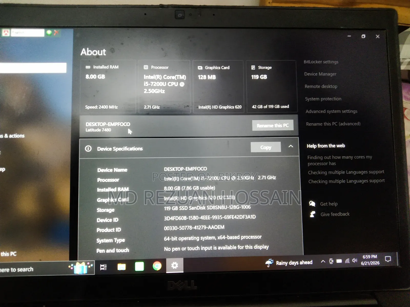 Laptop Dell Latitude 7490 8GB Intel Core I5 SSD 128GB