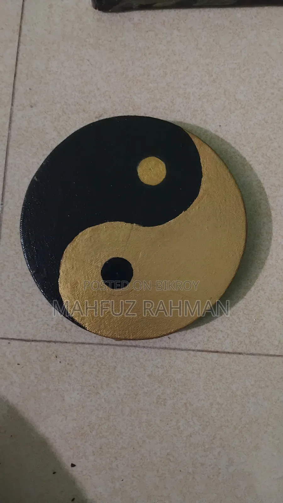 Hand-Painted Gold Black Yin Yang Acrylic Canvas Painting