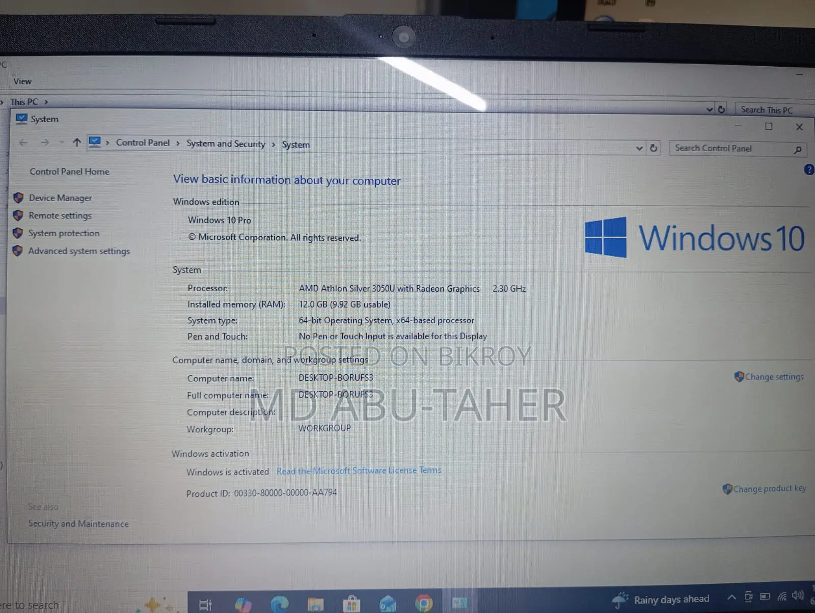 Laptop HP 15s 12GB RAM AMD Processor 256GB SSD