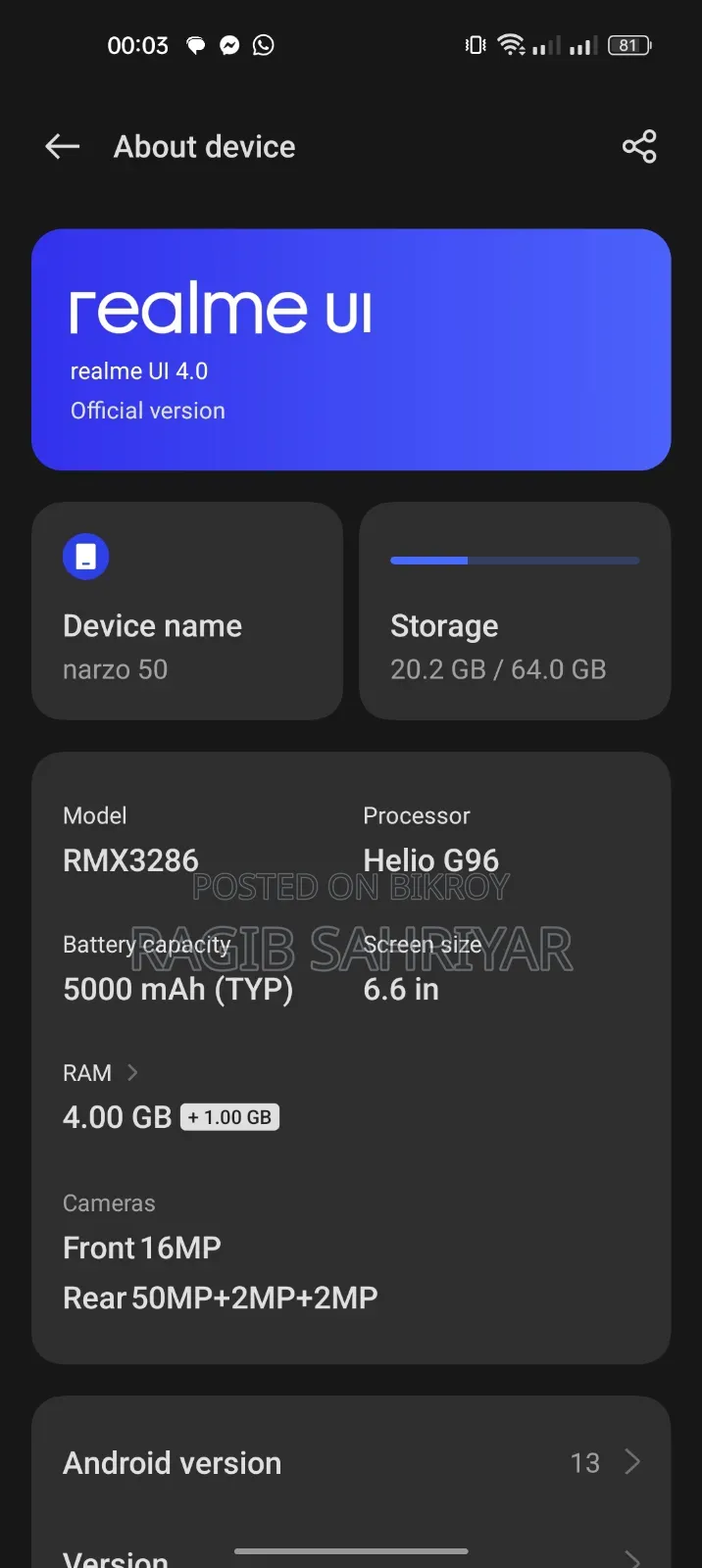 Realme Narzo 50 64 GB Gray