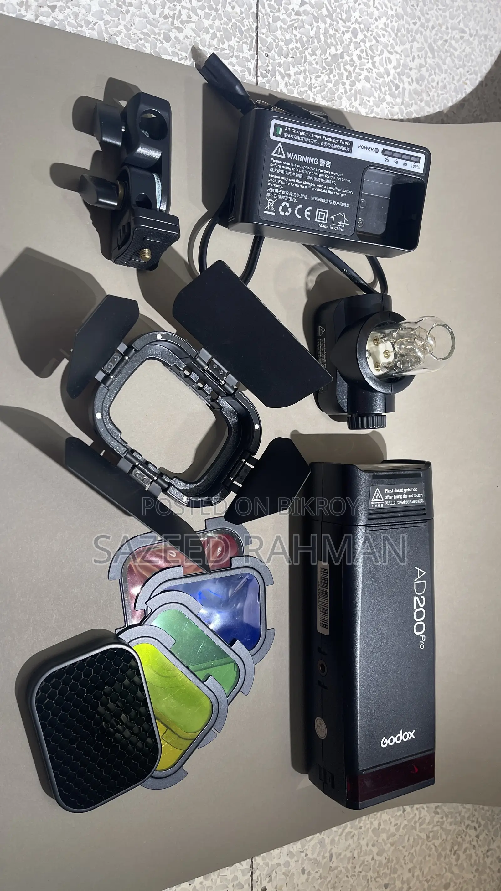 Godox AD200 Pro + Accessories + Color Gels