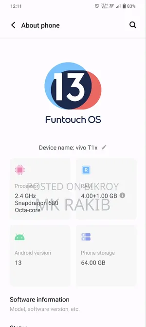 Vivo T1x (India) 64 GB Blue
