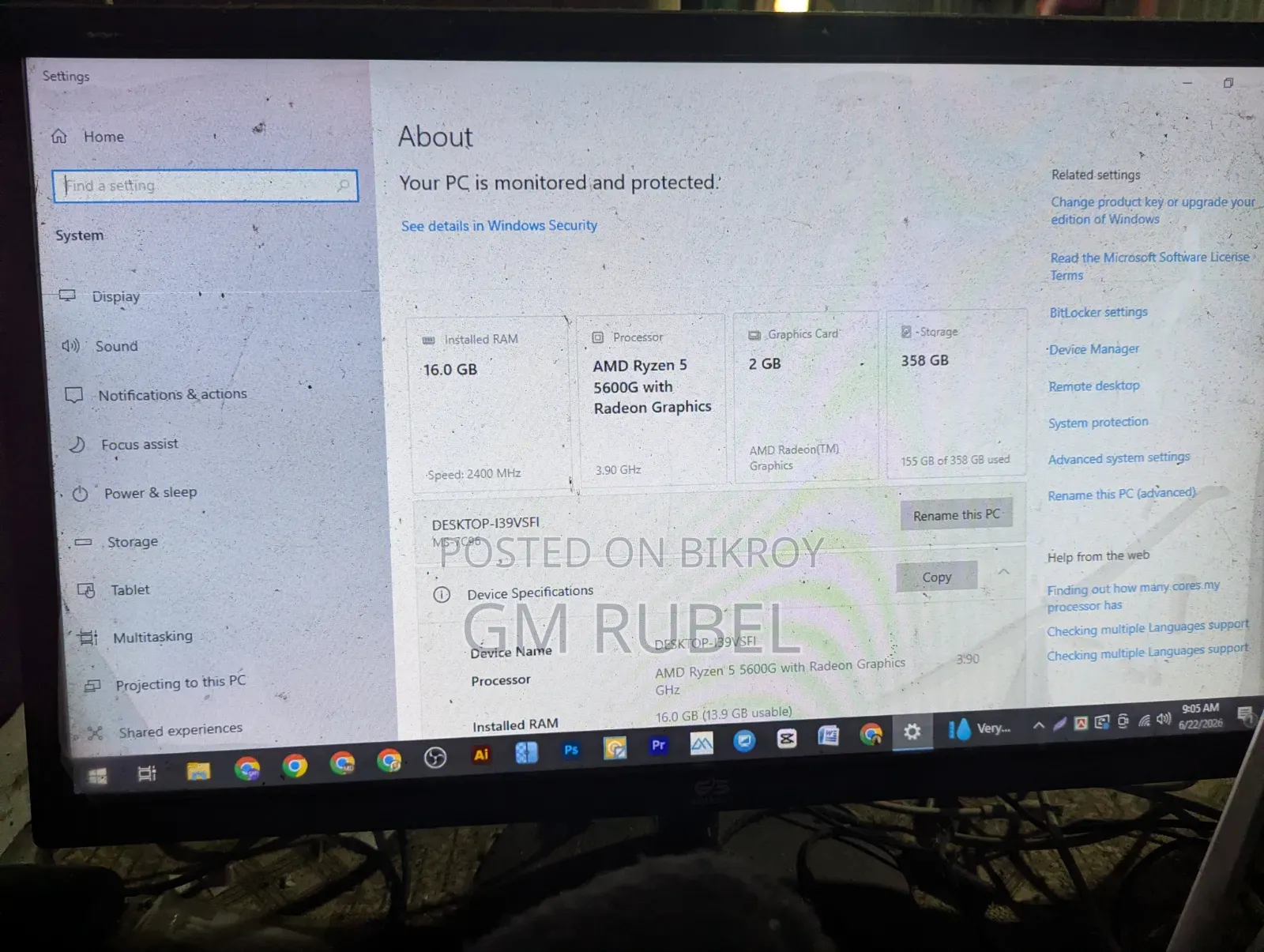 Desktop Computer 16GB AMD Ryzen 5 SSD 256GB