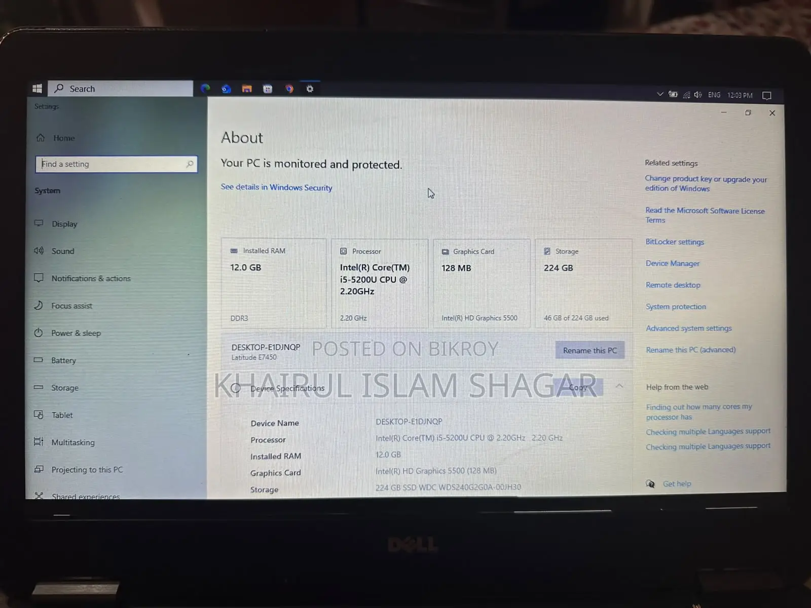 Laptop Dell Latitude 7450 12GB Intel Core I5 SSD 256GB