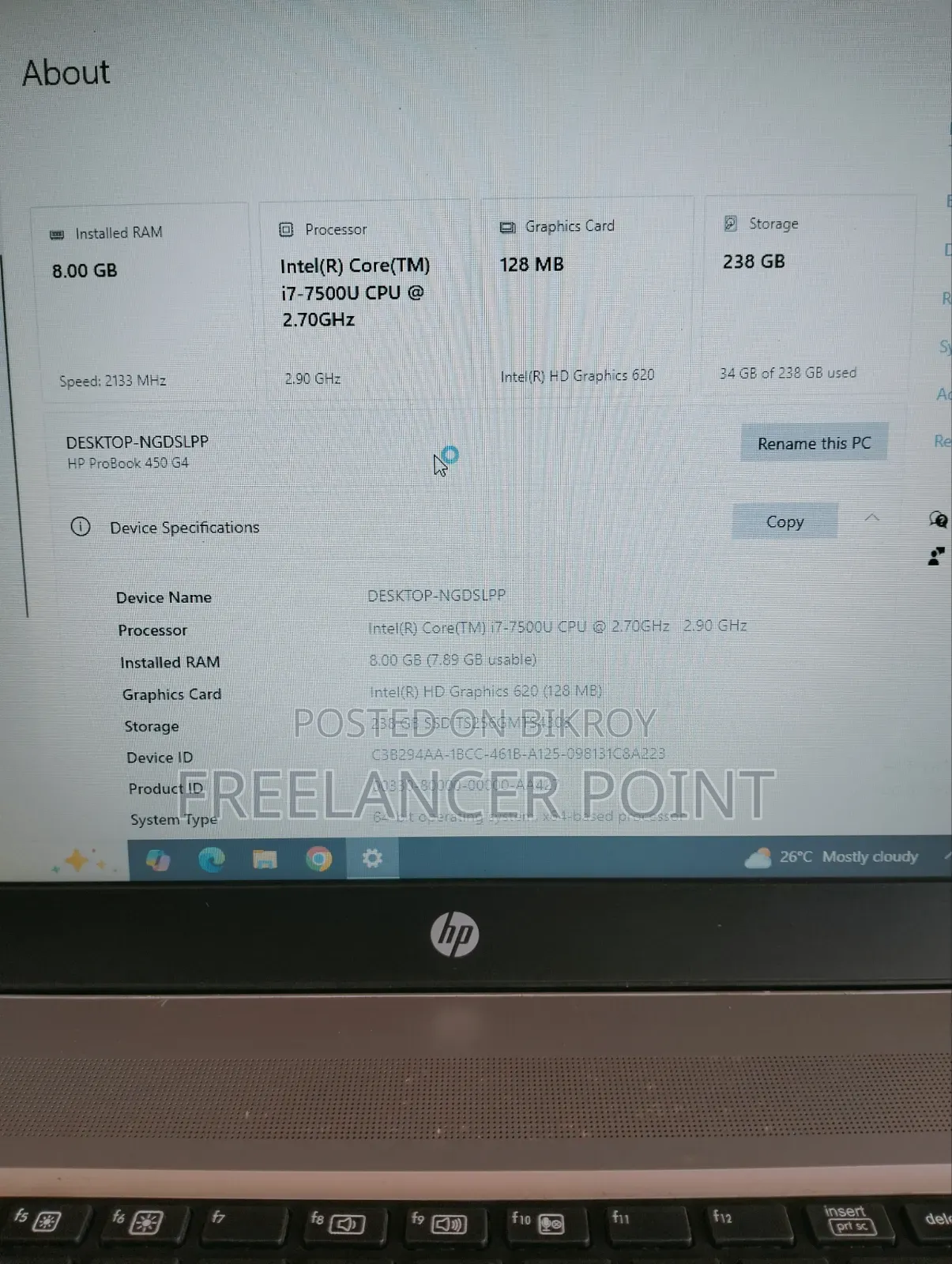 Laptop HP ProBook 450 G4 8GB Intel Core I7 SSD 256GB