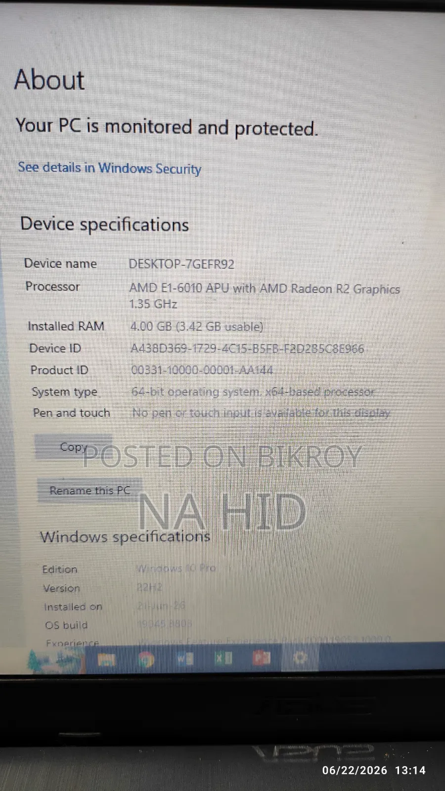 Laptop Asus VivoBook X540SA 4GB AMD SSD 256GB