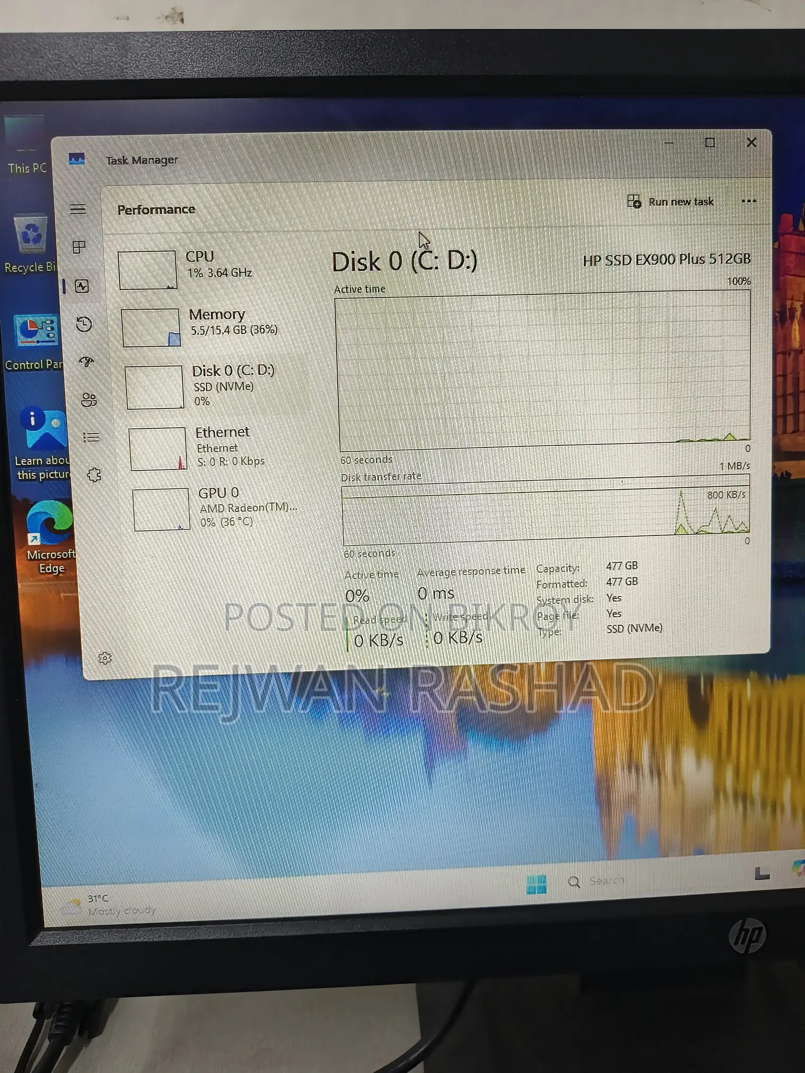 Desktop Computer MSI Model 16GB AMD Ryzen 5 SSD 512GB