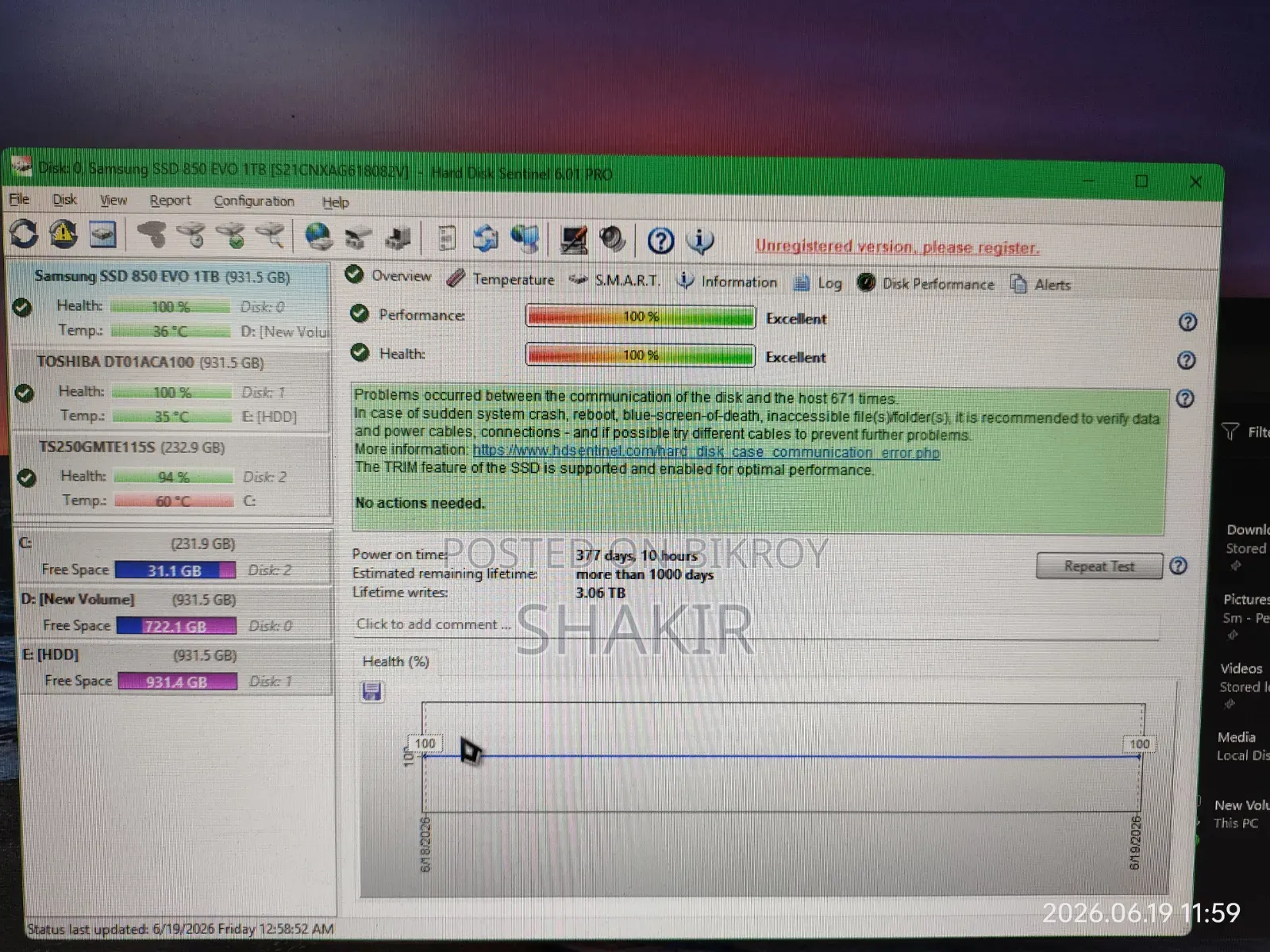 1TB Hard Drive 100% Health
