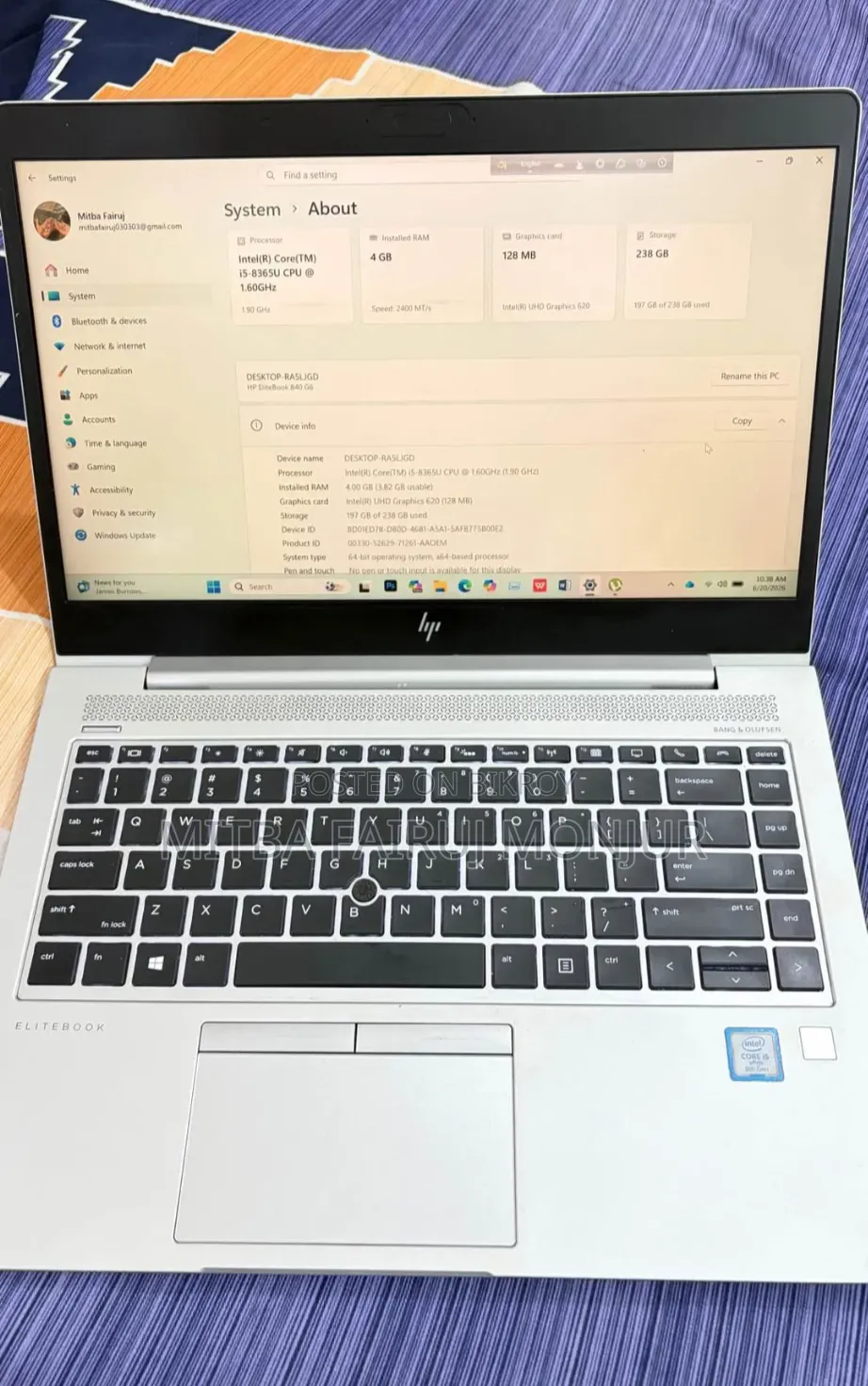 Laptop HP EliteBook 840 G6 4GB Intel Core I5 SSD 256GB