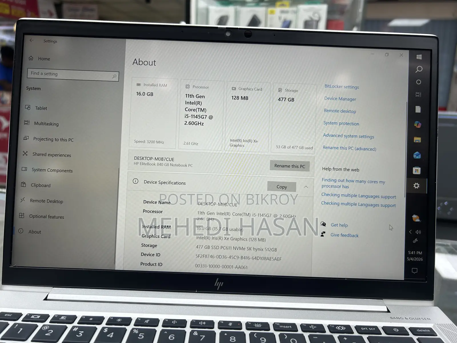 Laptop HP EliteBook 840 G8 16GB Intel Core I5 SSD 512GB
