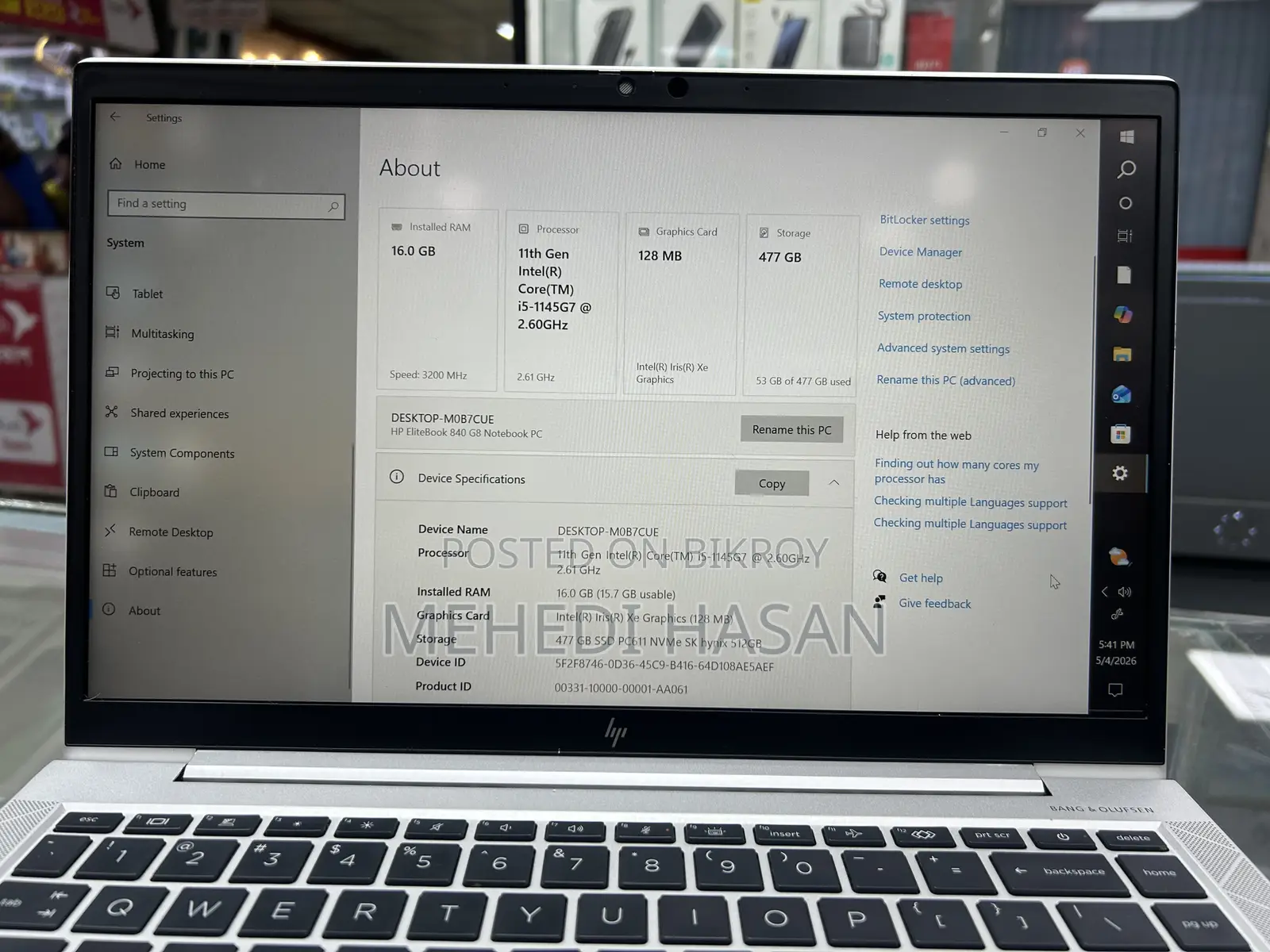 Laptop HP EliteBook 840 G8 16GB Intel Core I5 SSD 512GB