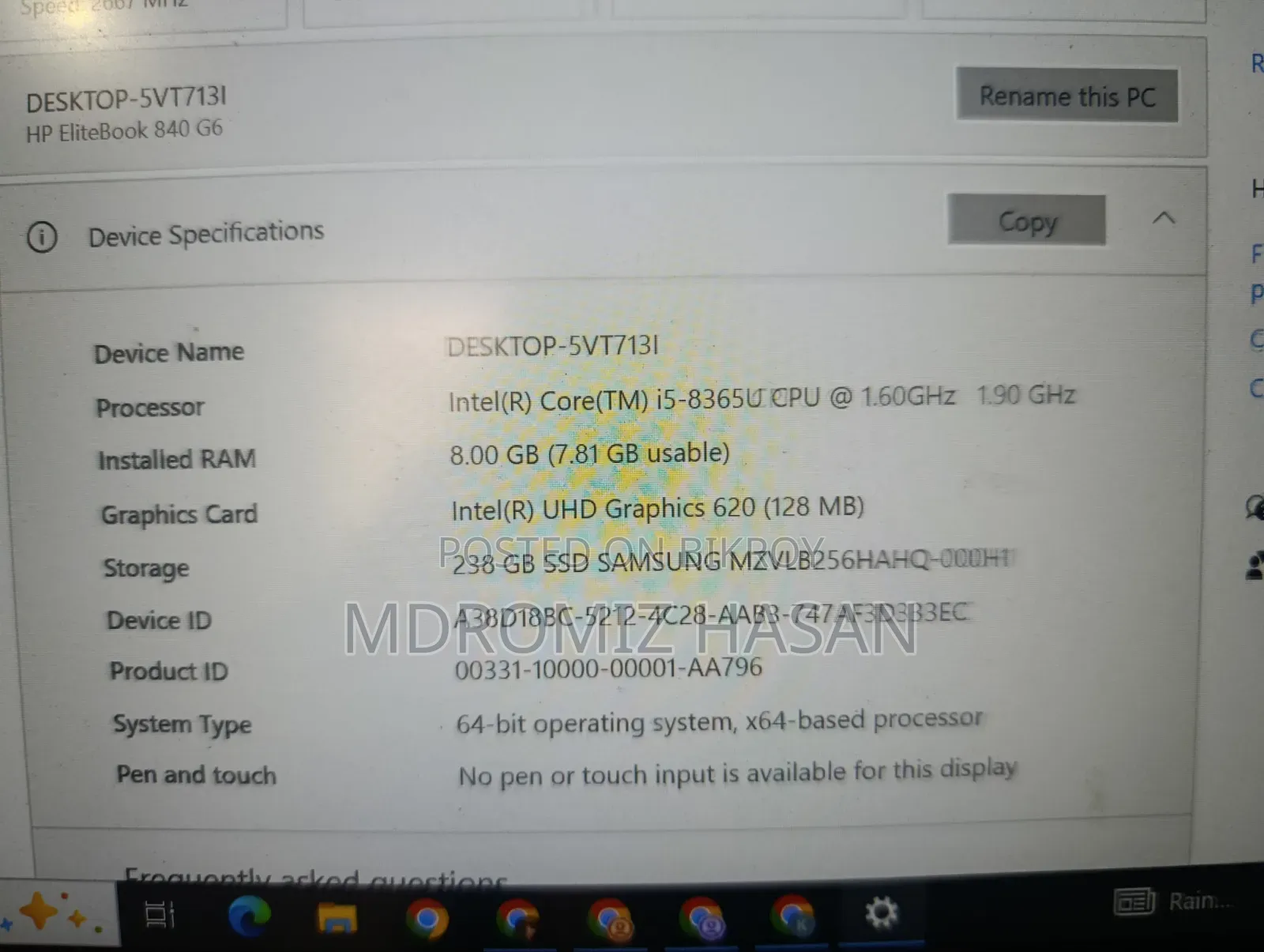Laptop HP EliteBook 840 G6 8GB Intel Core i5 SSD 250GB