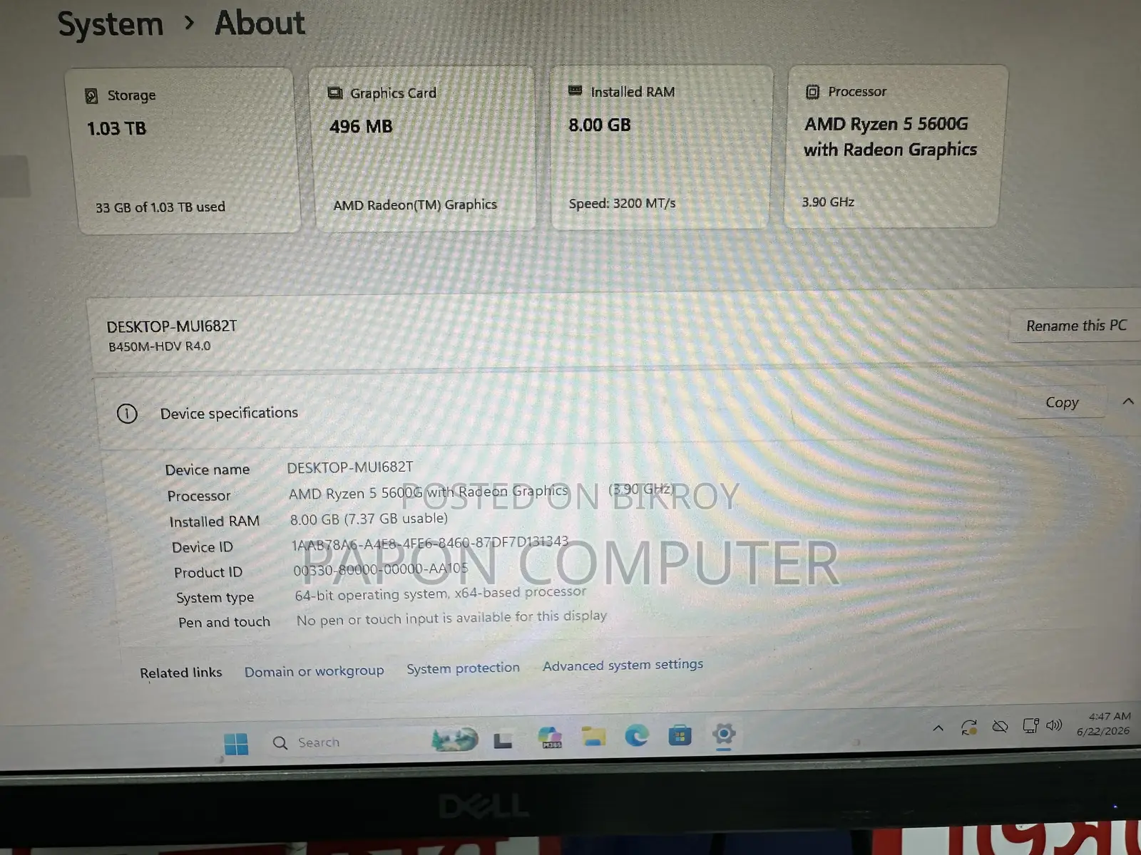 Desktop Computer 8GB AMD Ryzen 5 HDD+SSD 1TB