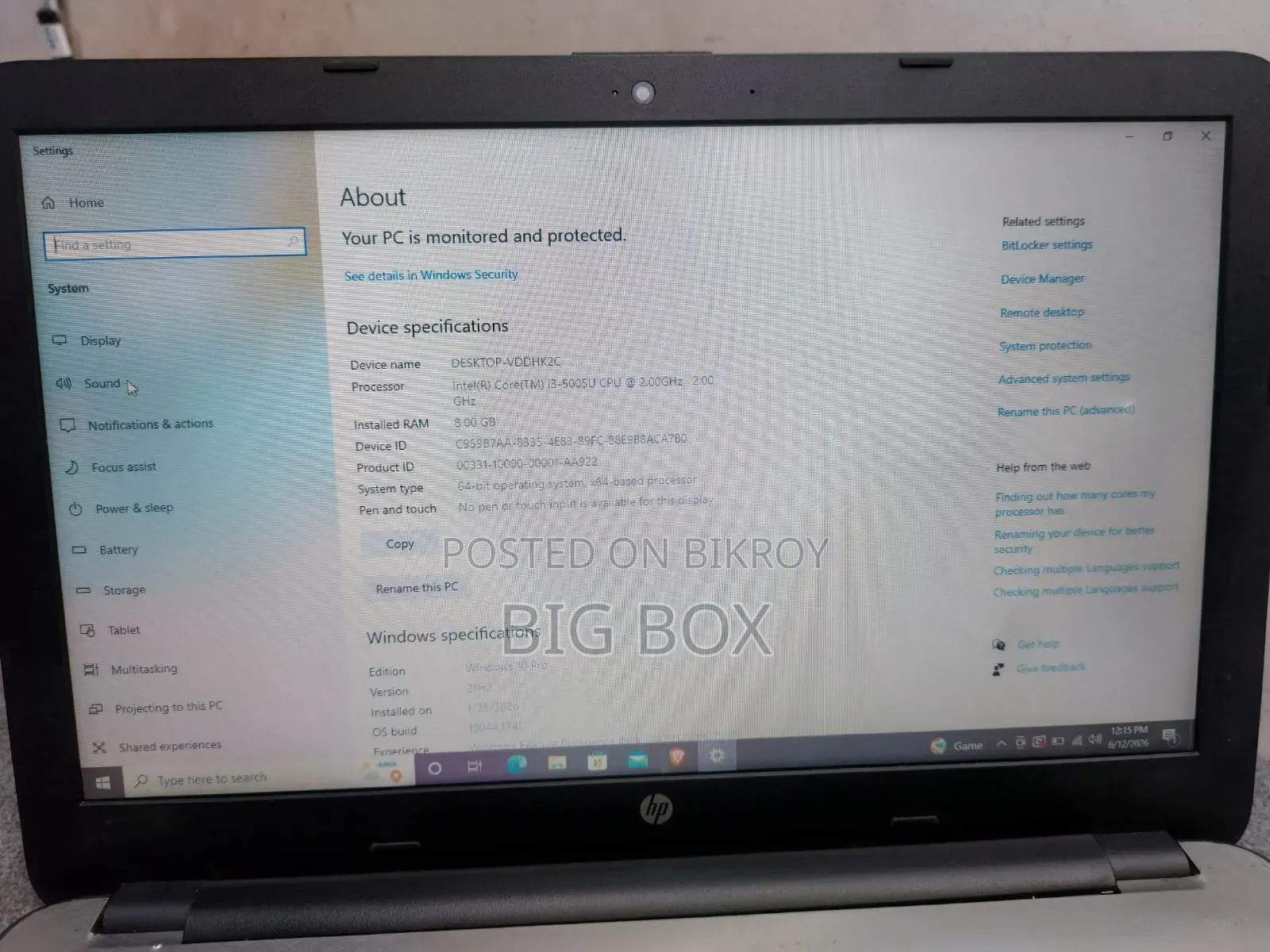 Laptop HP 15s 8GB Intel Core I3 SSD 128GB