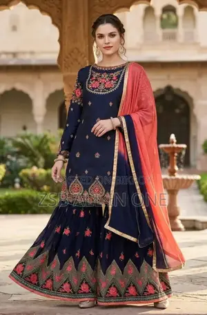Royal Look Semi-Stitched Georgette Embroidery Sharara Dress