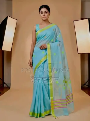 Sky Blue Tangail Cotton Saree