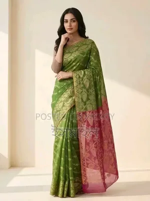 Parrot Green / Olive Green Premium Saree with Golden Zari Design