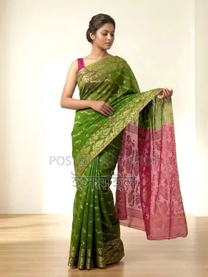 Parrot Green / Olive Green Premium Saree with Golden Zari Design