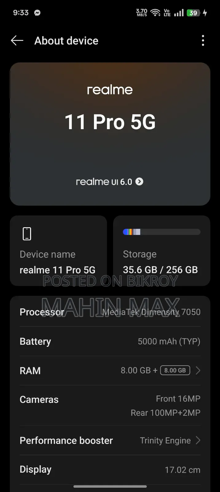 Realme 11 Pro 256 GB Black