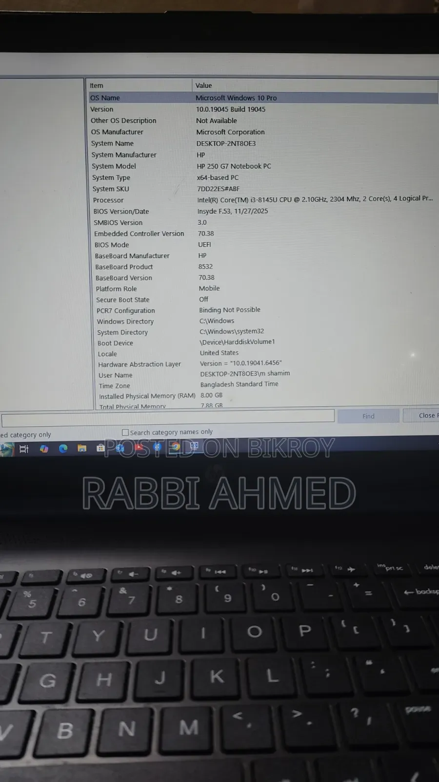 Laptop HP 250 G7 8GB Intel Core I3 SSD 128GB