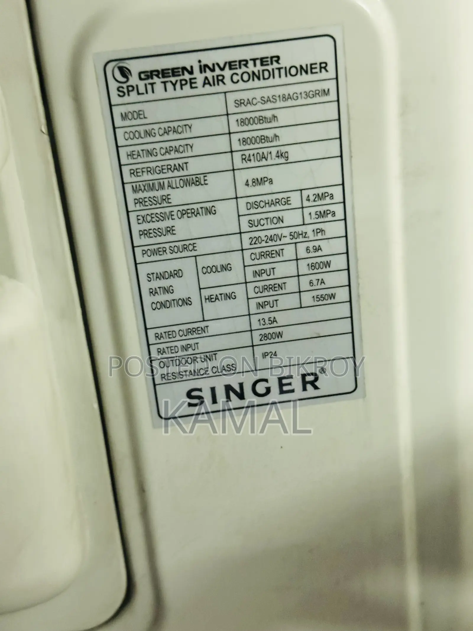 Singer Inverter AC 1.5 Ton