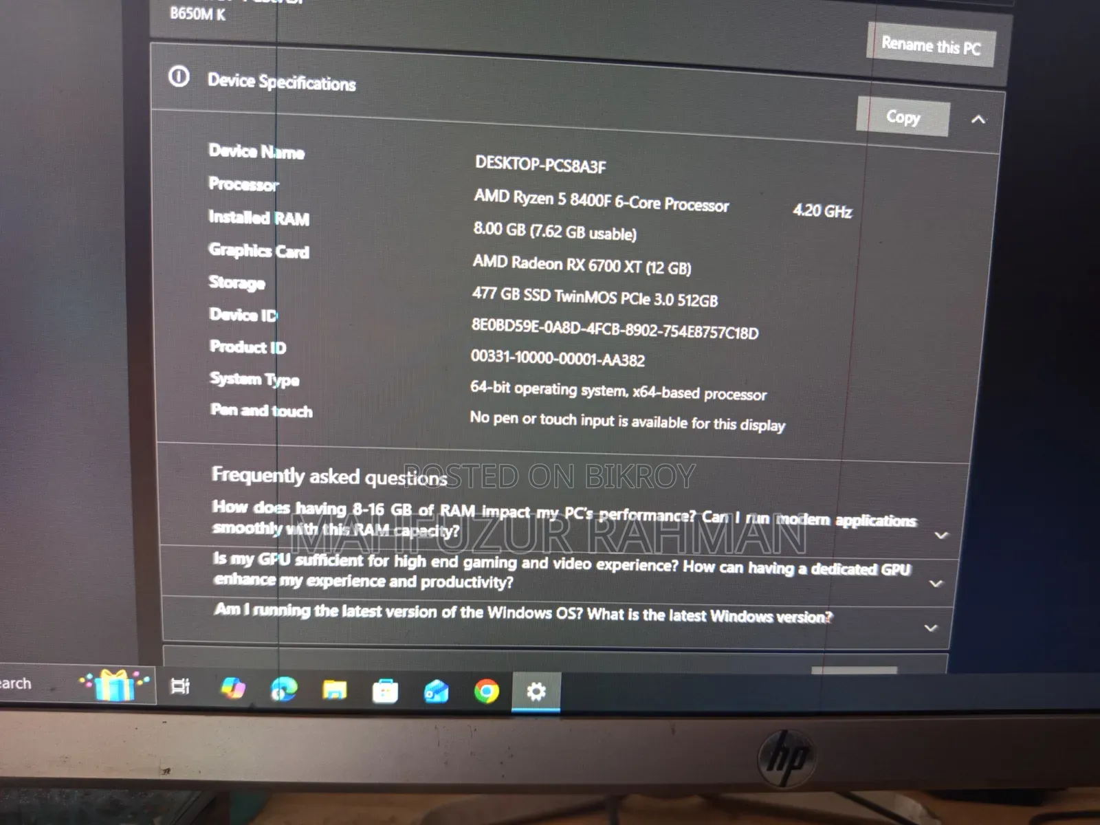 Desktop Computer 8GB AMD Ryzen 5 SSD 512GB