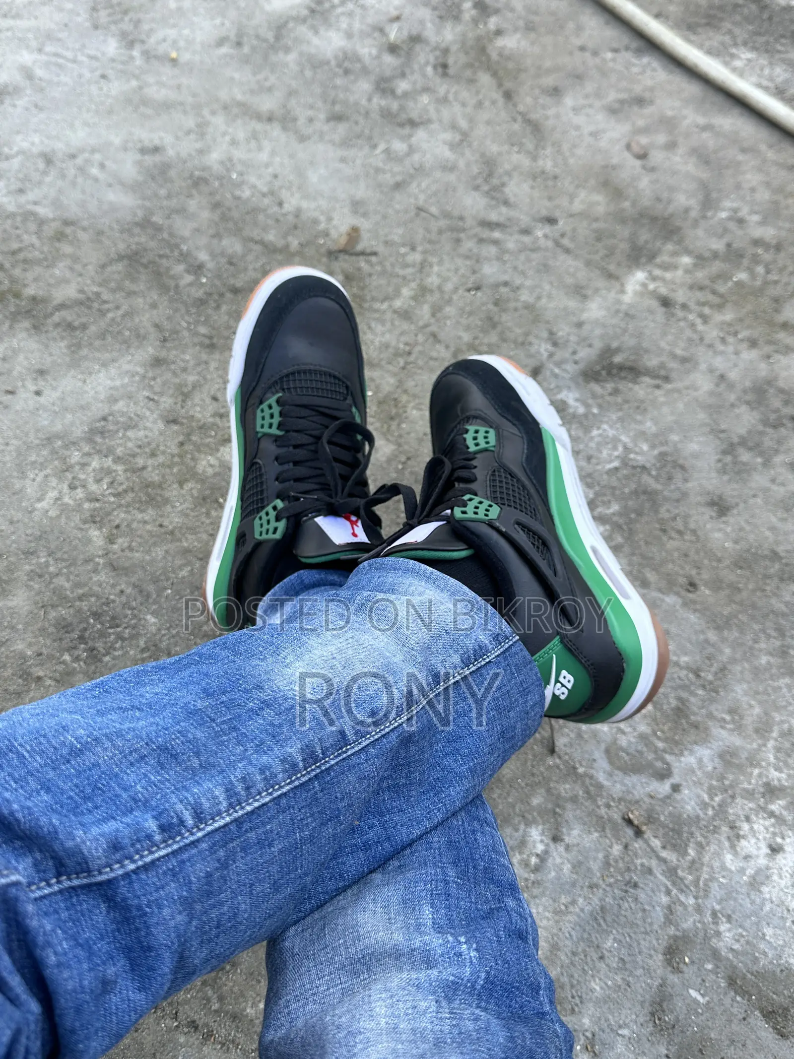 Jordan 4 Style Green & Black Sneakers