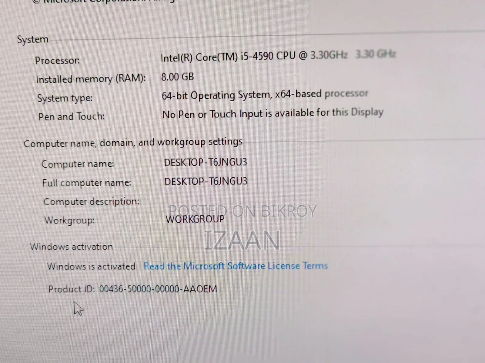 Desktop Computer 8GB Intel Core I5 HDD 500GB