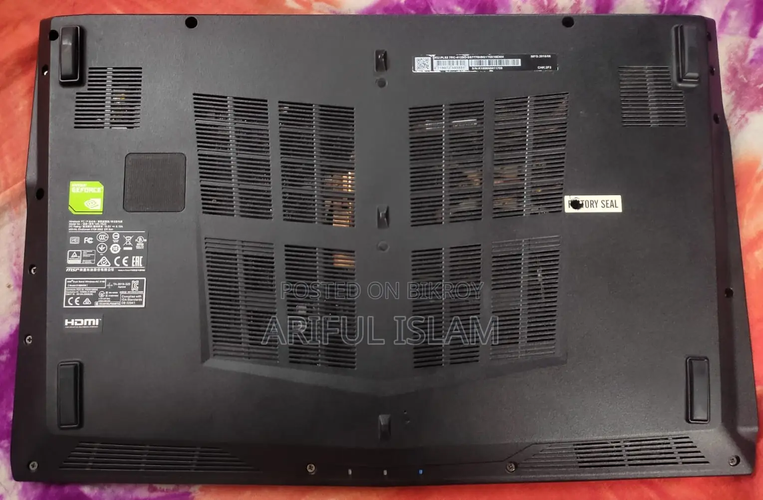 Laptop MSI PL62 7RC 8GB Intel Core i7 SSD 128GB