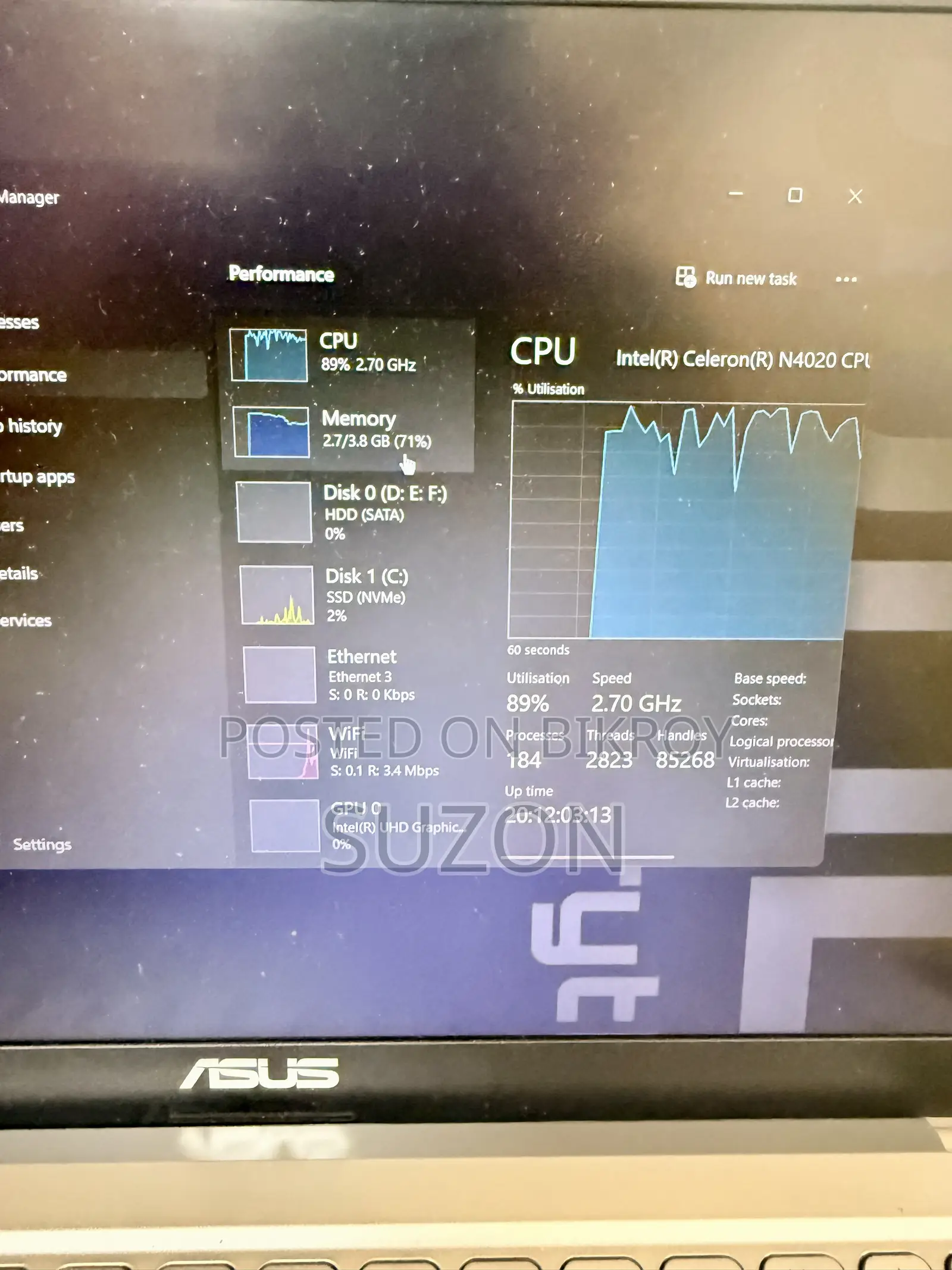 Laptop Asus 4GB Intel Celeron HDD+SSD 256GB