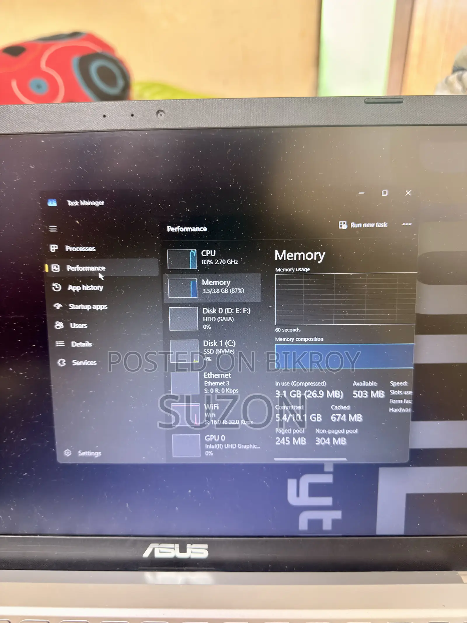 Laptop Asus 4GB Intel Celeron HDD+SSD 256GB