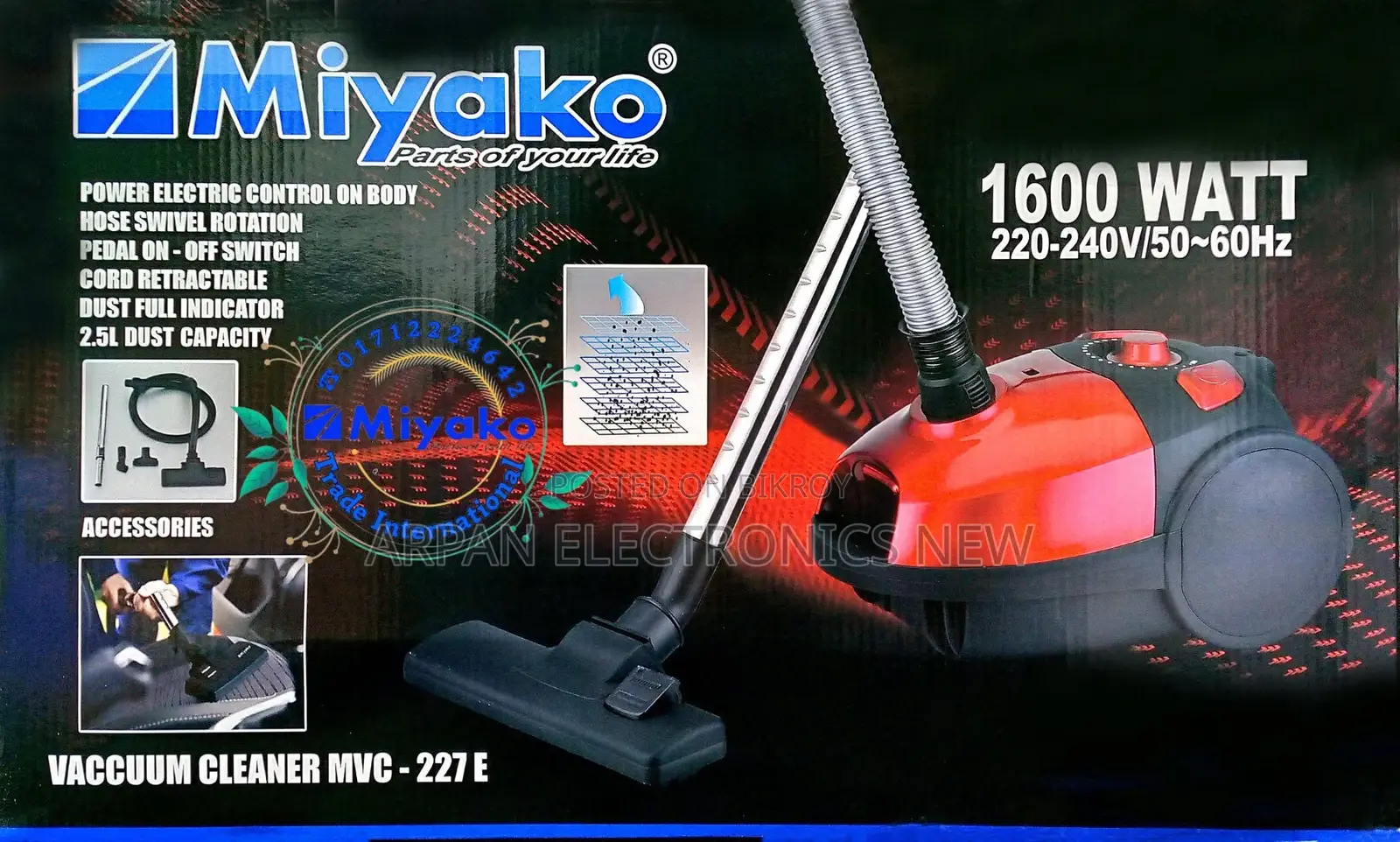 Miyako Vacuum Cleaner MVC-227e Capacity: 2.5 LTR