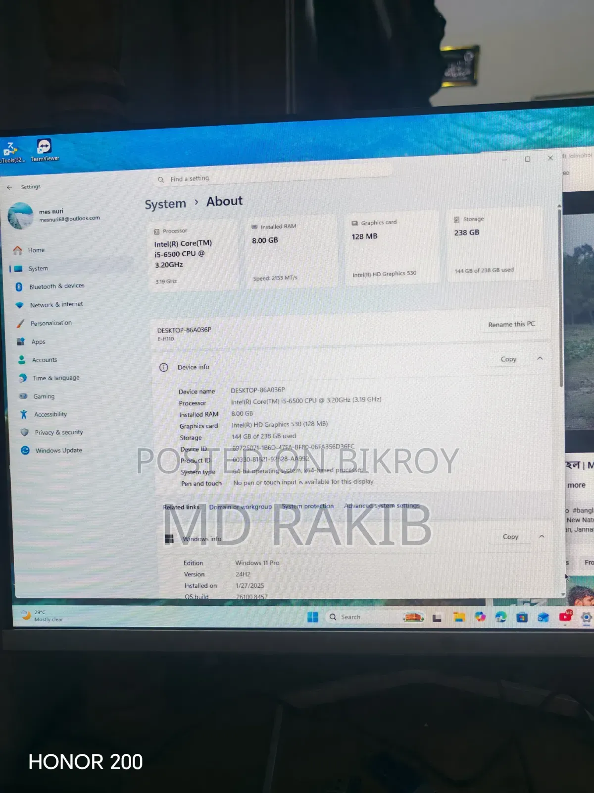 Desktop Computer 8GB Intel Core I5 SSD 256GB