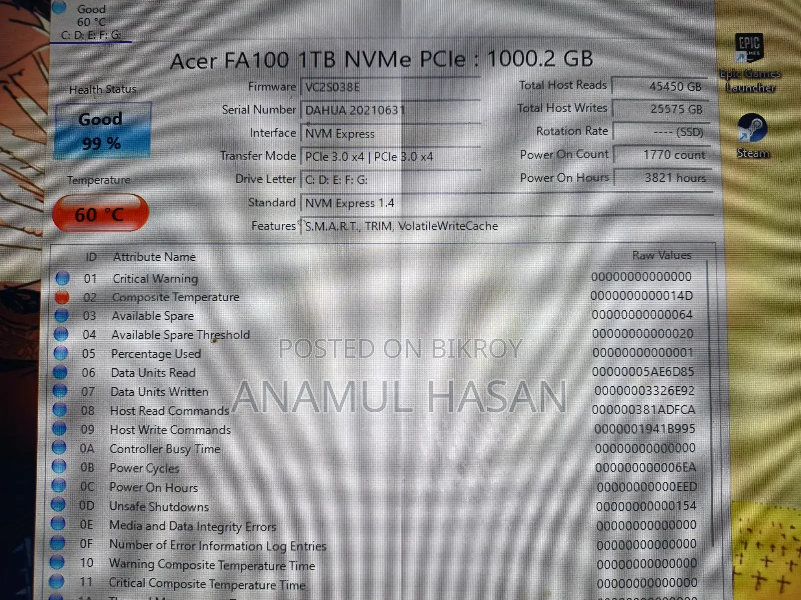 Acer Fa 100 1tb Gen 3 SSD