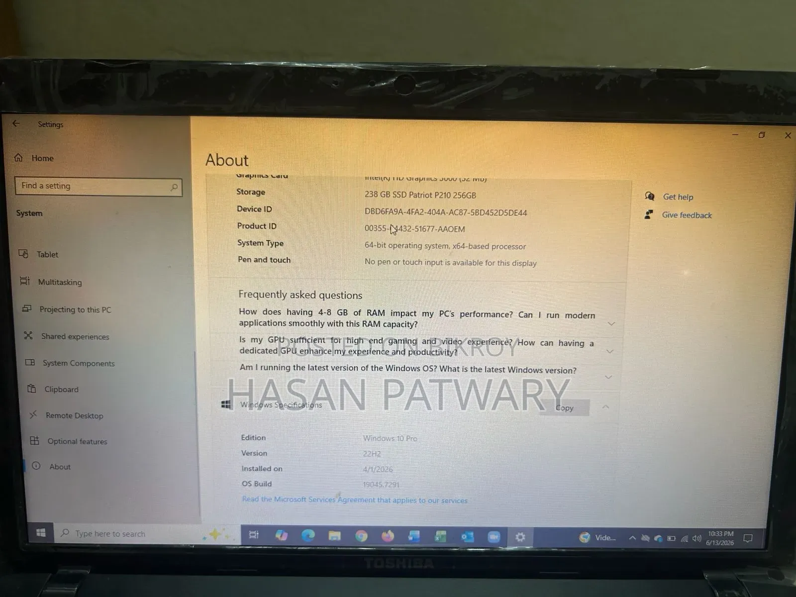 Laptop Toshiba Satellite C850 4GB Intel Core I3 SSD 256GB