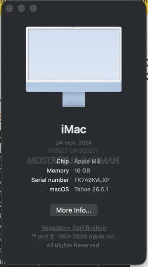New Desktop Computer Apple iMac M4 16GB Apple M4 SSD 256GB