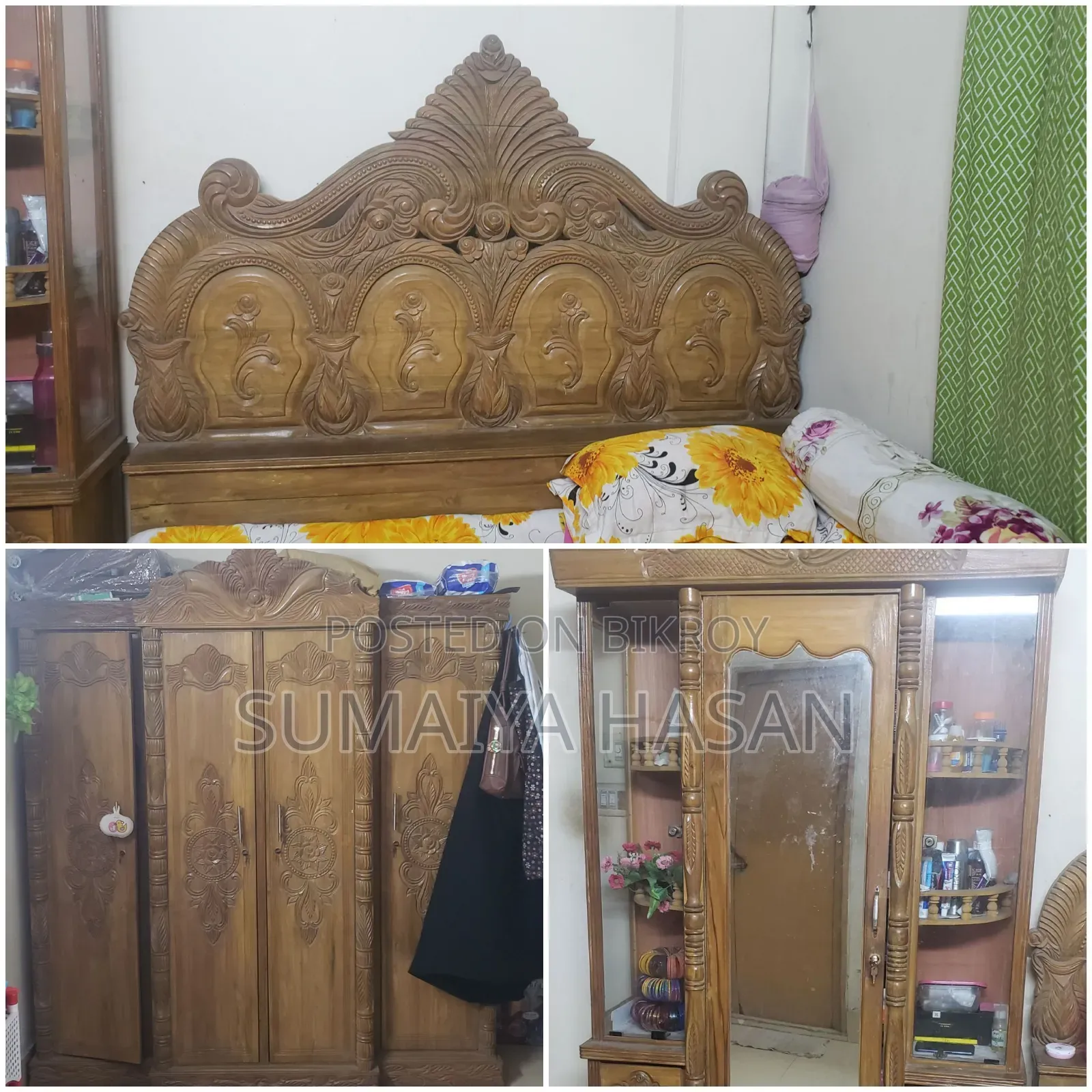 খাট, আলমারি ও ড্রেসিং টেবিলসহ পুরাতন সম্পূর্ণ বেডরুম সেট বিক্রয় হবে