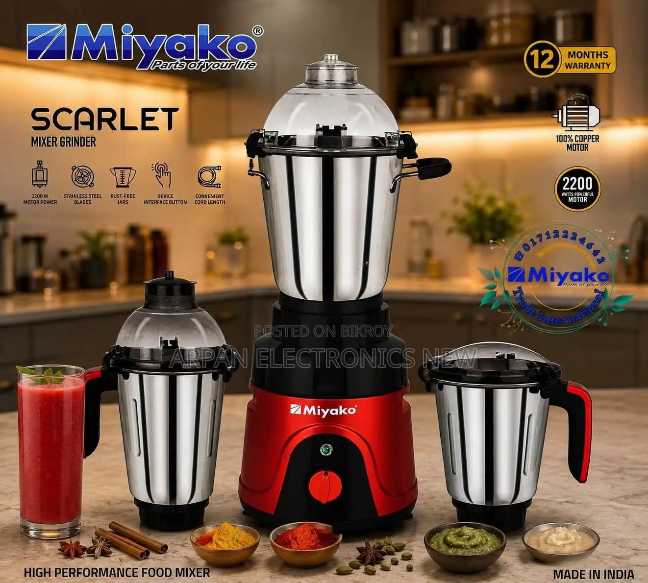 Miyako Mixer Grinder 3 in 1 Function 2200 Watt