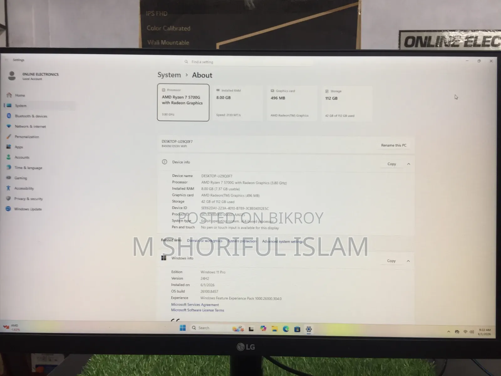 Desktop Computer 8GB AMD Ryzen 7 SSD 128GB
