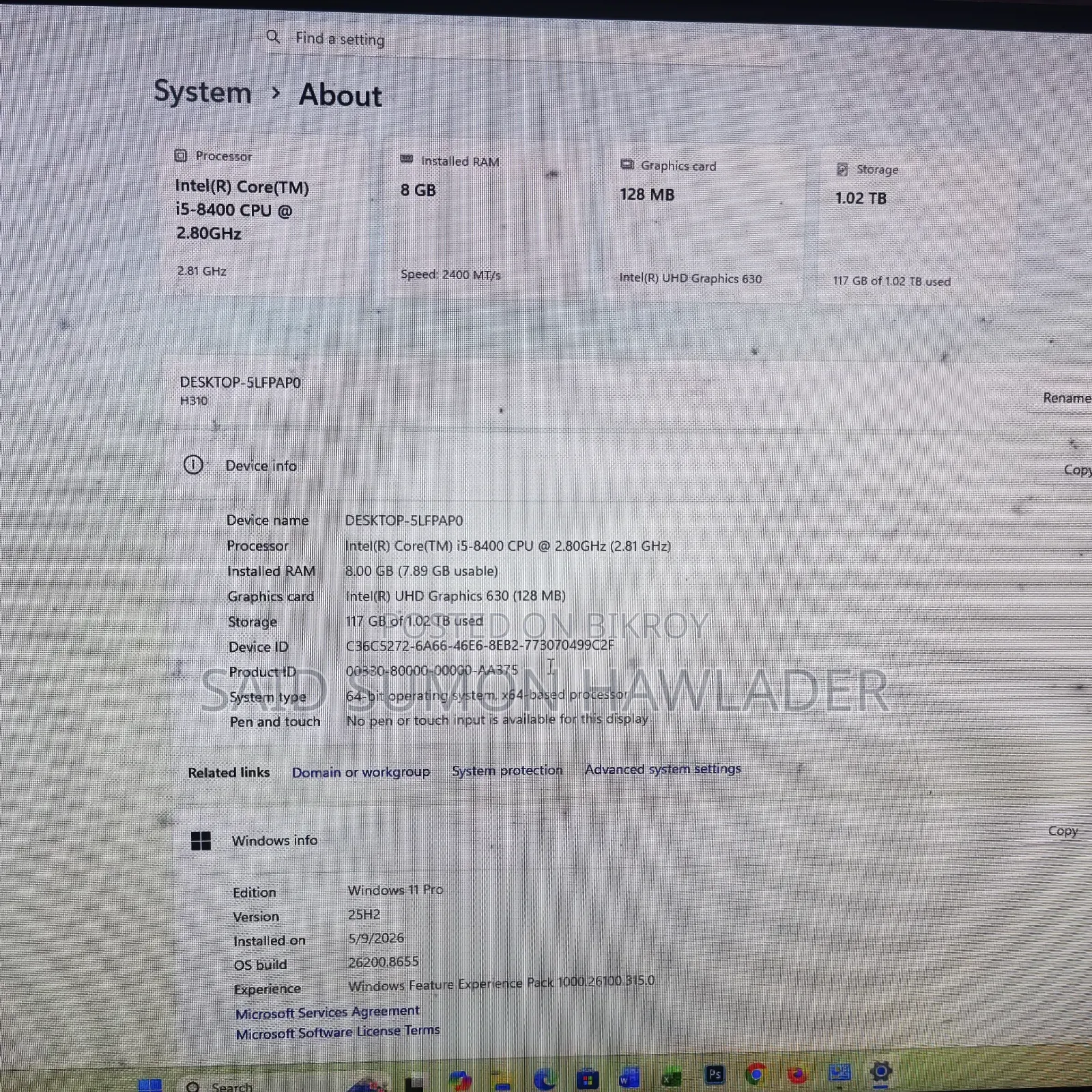 Desktop Computer 8GB Intel Core I5 HDD 1T