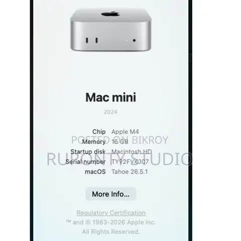 Desktop Computer Apple Mac Mini M4 16GB Apple M4 SSD 256GB
