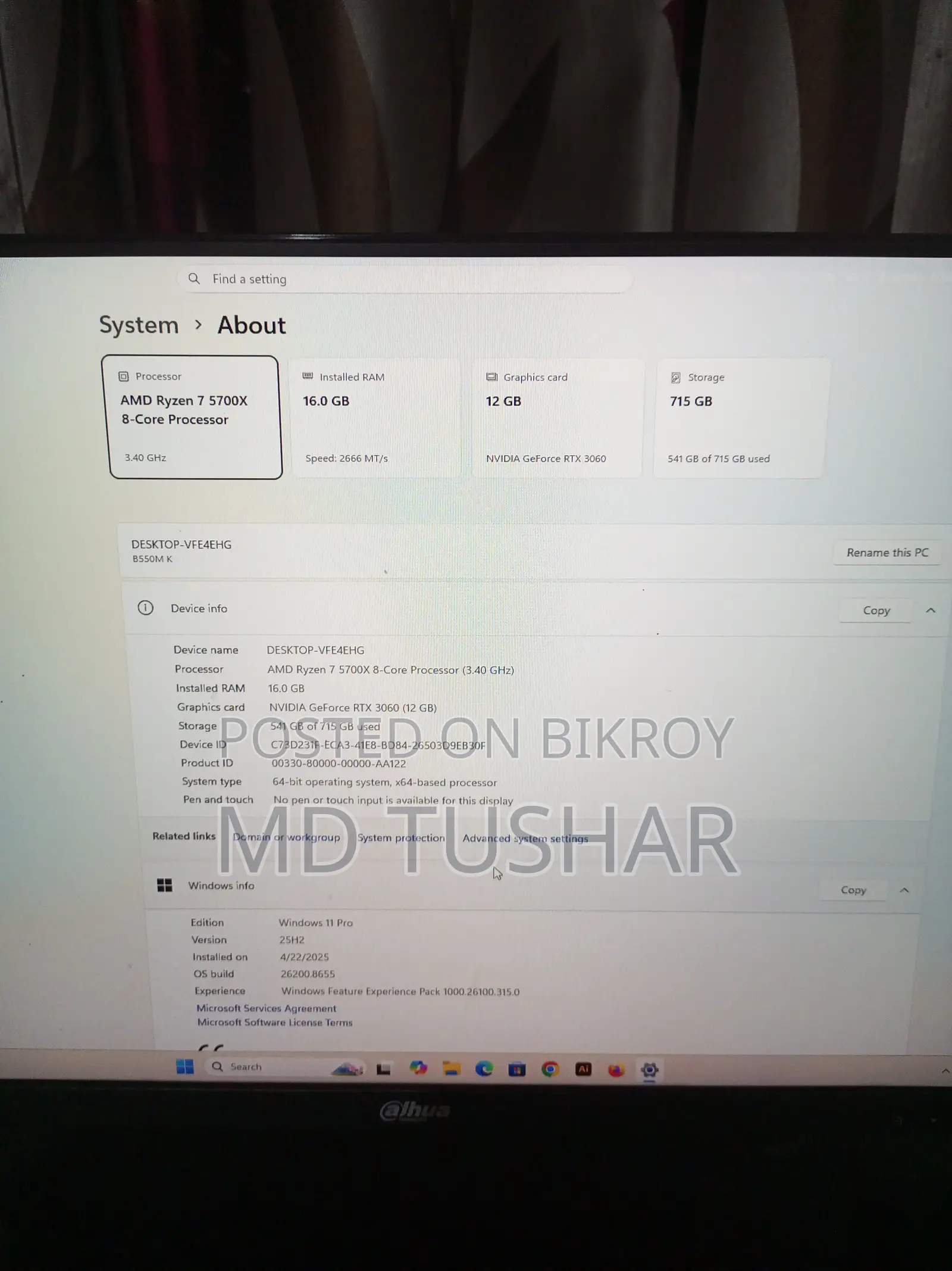 Desktop Computer 16GB AMD Ryzen 7 SSD 1TB