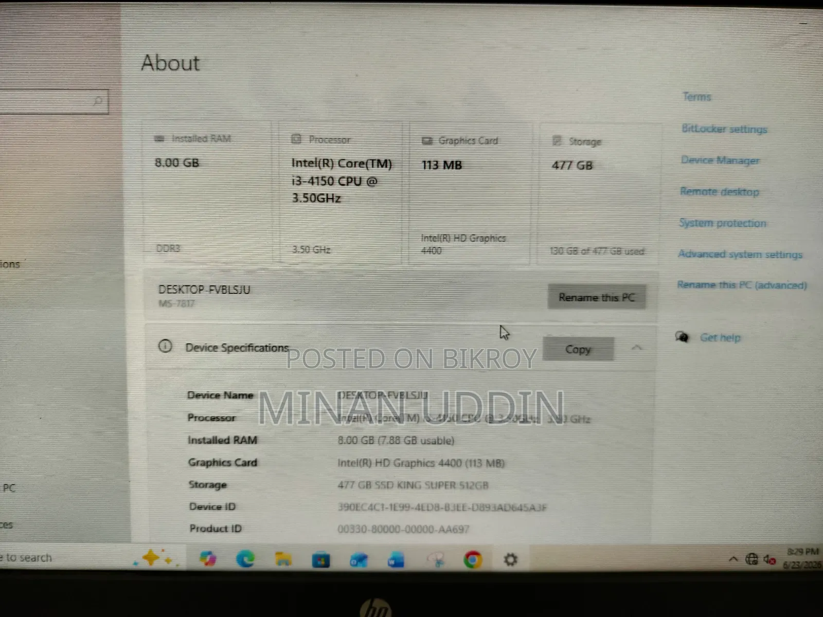Desktop Computer 8GB Intel Core i3 SSD 512GB