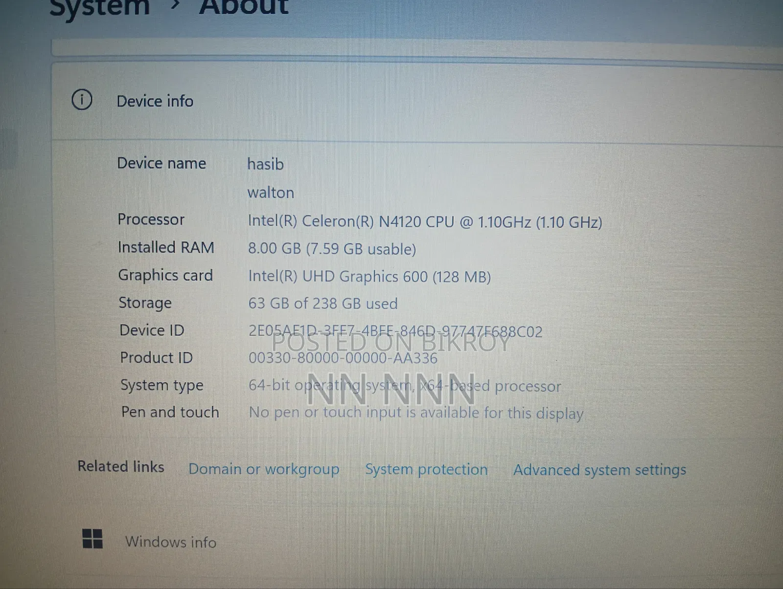 Laptop 8GB Intel Celeron SSD 256GB