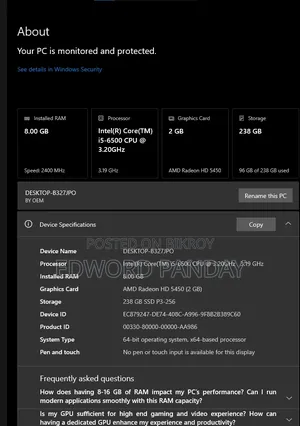 Desktop Computer HP 200 G4 8GB Intel Core I5 SSD 256GB
