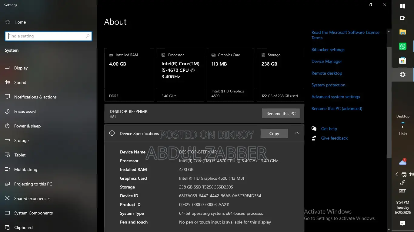 Desktop Computer Dell 4GB Intel Core I5 SSD 256GB