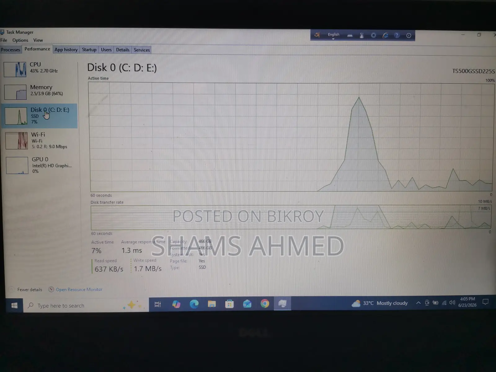 Laptop Dell Inspiron 14 4GB Intel Core I5 SSD 500GB