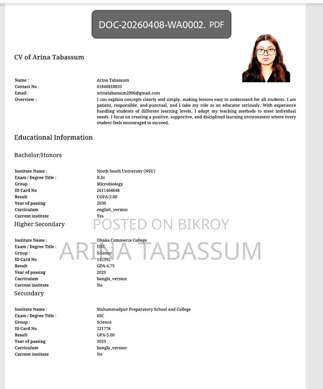 Customer Call Service Executive (Female)